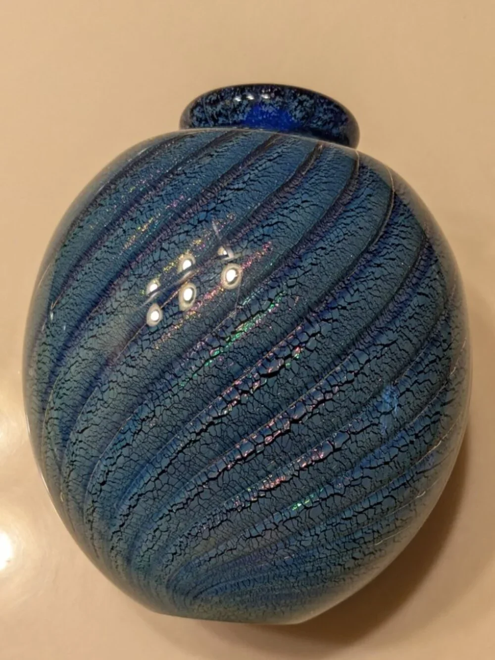 Robert Eickholt Blue Swirled Dichroic Bottle Bud Vase Signed 1989 4.5